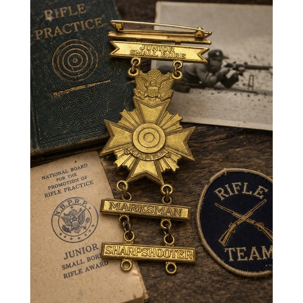 Vintage NBPRP Junior Small Bore Marksmanship Medal Blackinton USA Sharpshooter